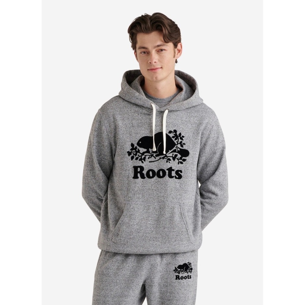 Roots unisex Canada Salt & Pepper Original Kanga Hoodie Grey Sweatshirt Small